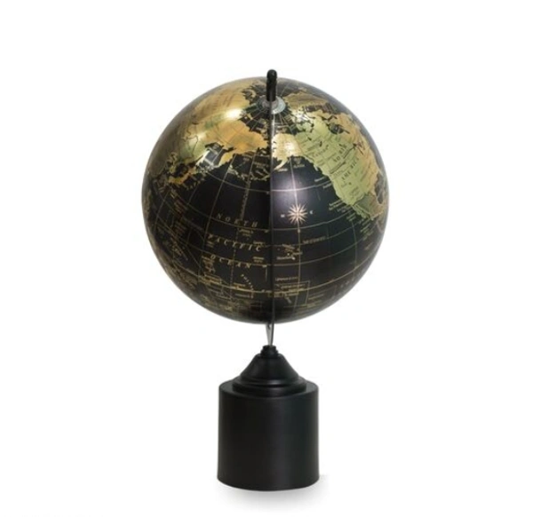 Rizik Store Iron and Plastic World map Floating Globe for Education and Teaching Resources with Tall Cylinder Base in Black and Gold Finishing || 16-inch - Free Size, Black, Iron, Pack of1